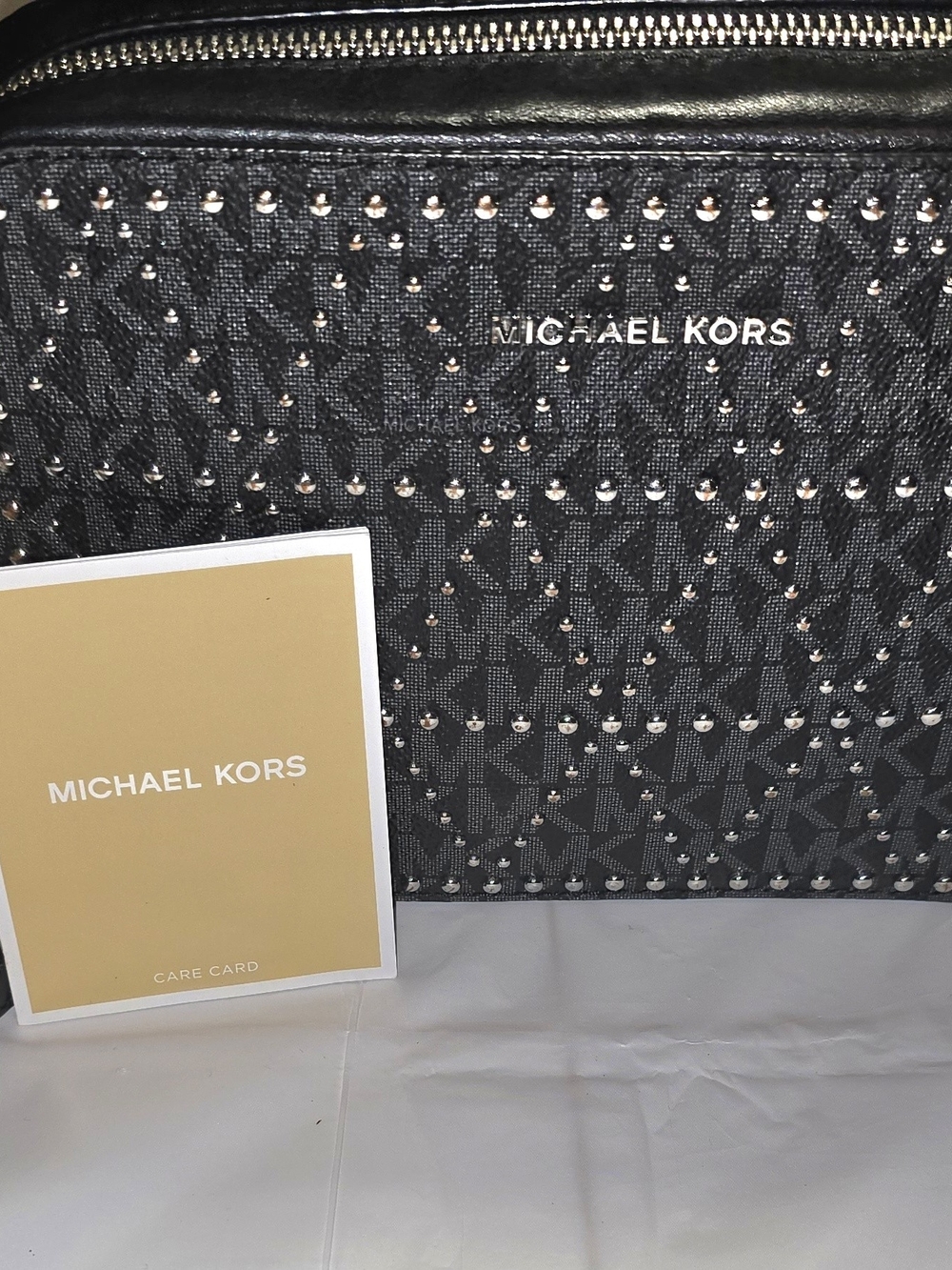 Michael Kors Black Studded MK Logo Cosmetic Pouch